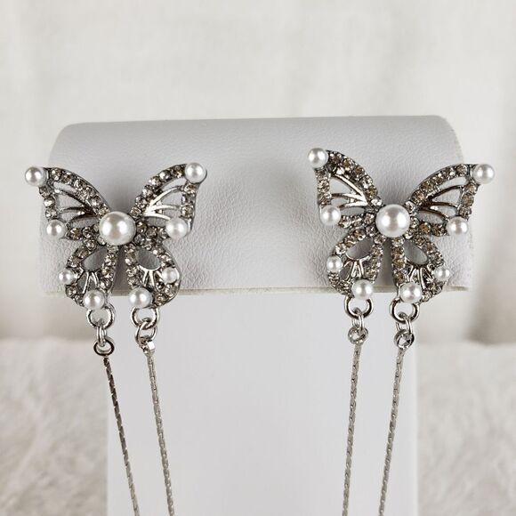 Butterfly Pearl Long Earrings - Picture 2 of 3